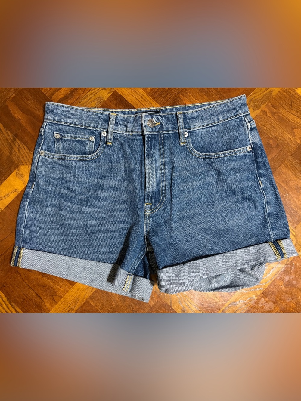 Classic Blue Denim Roll-Cuff Shorts